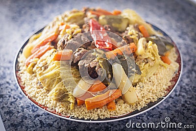 Plate of CousCous with vegetables Stock Photo